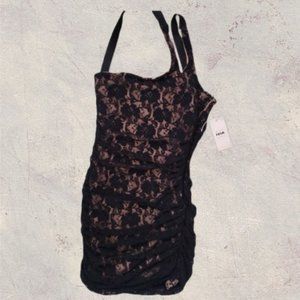 "Ixia" black lace one shoulder cocktail dress